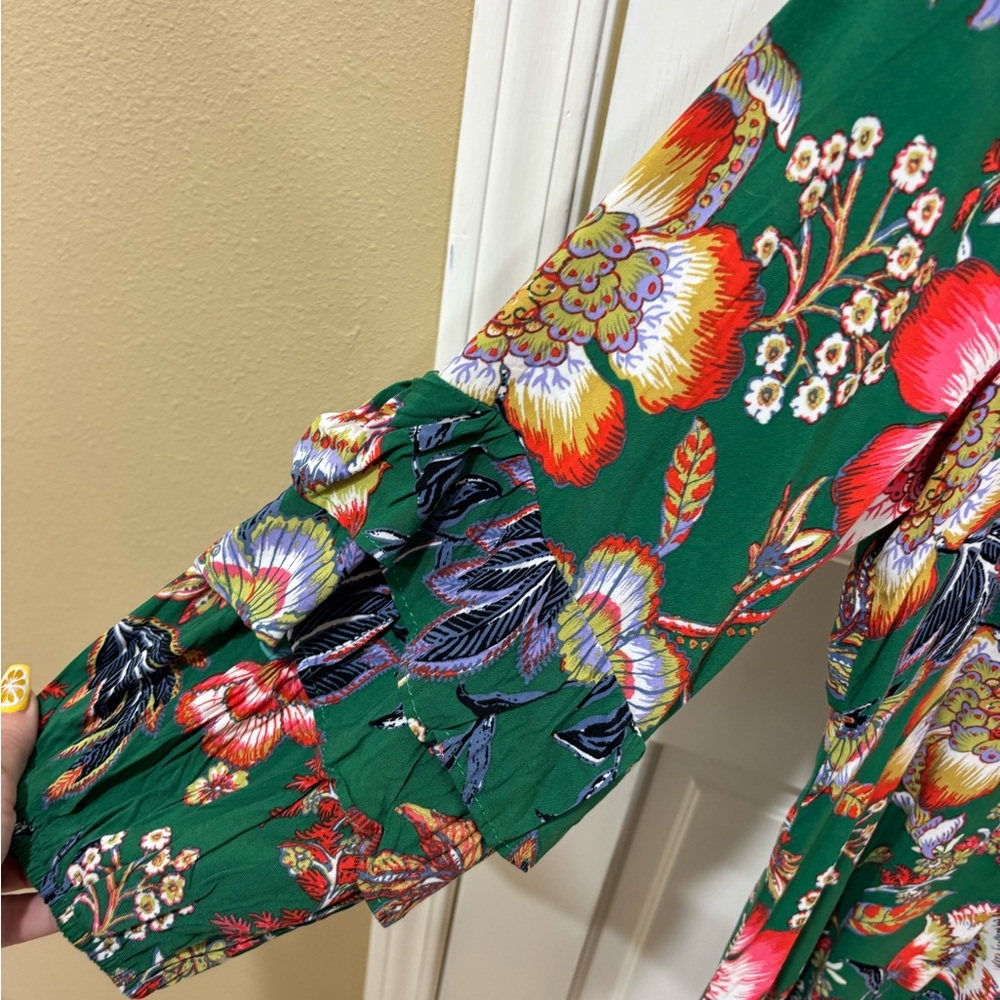 NWT Anthropologie Fig and Flower Vibrant Green Floral Dress L‎ - Picture 4 of 9